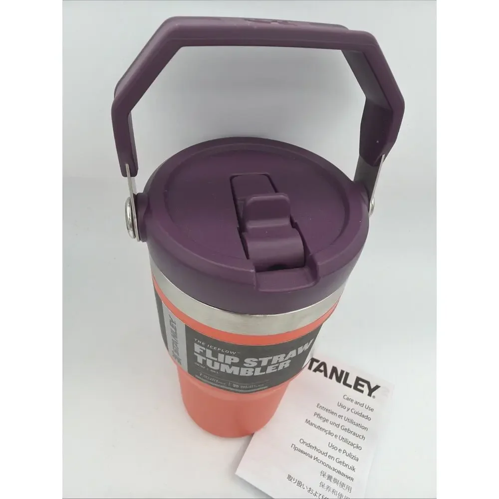 Stanley IceFlow Flip Straw Tumbler 20oz TigerLily Plum Water Bottle New Orange - Picture 2 of 6